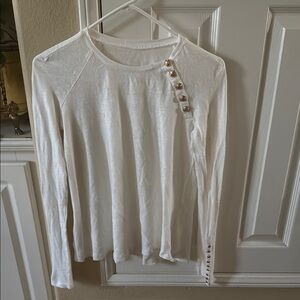 Casual bamboo White Button-Detail Women's Top long sleeves Ivory cream